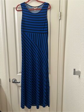 Aa Studio Blue and Black Striped Maxi Skirt Dress